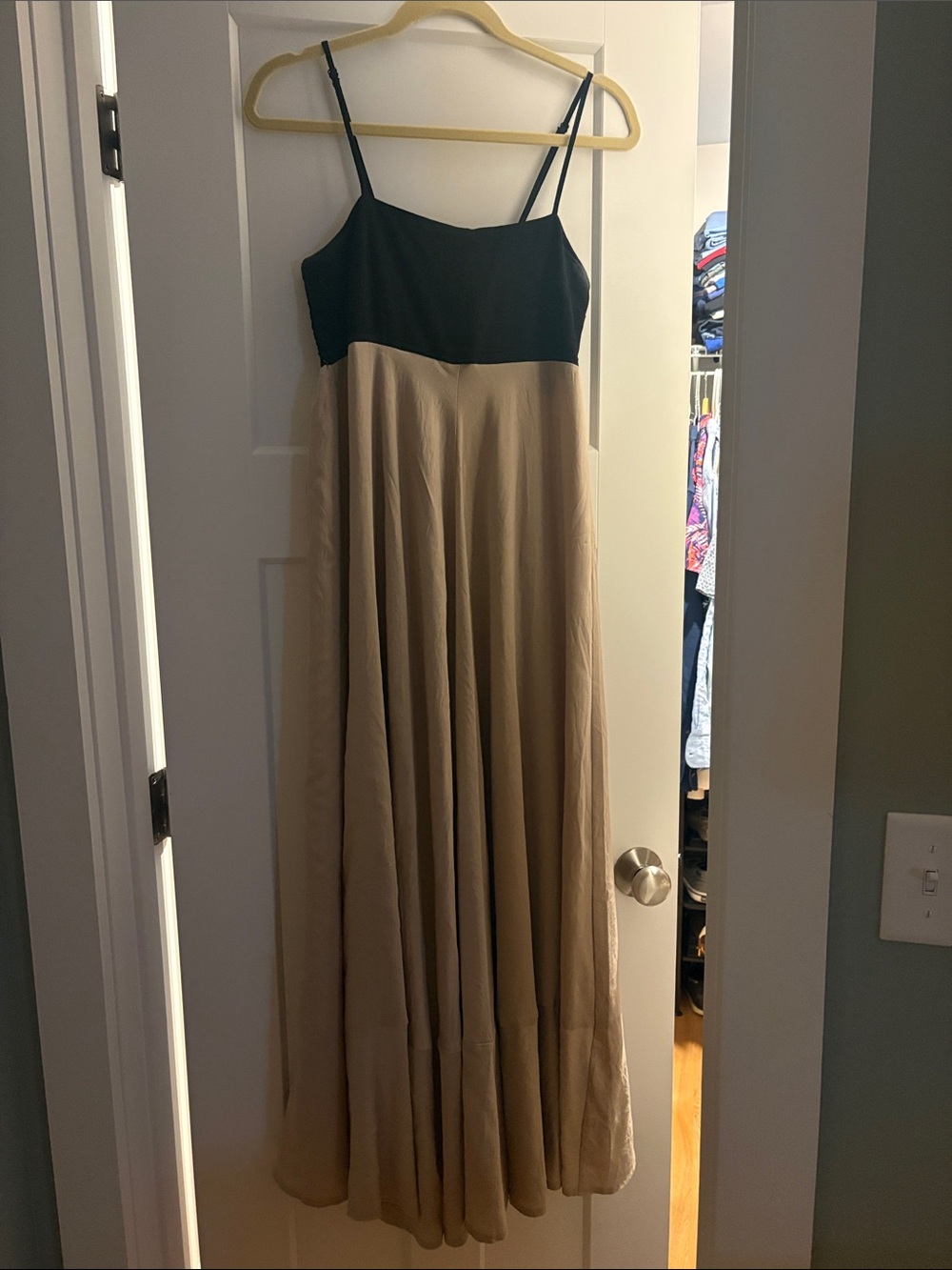 Olivaceous Black and Beige Spaghetti Strap Maxi Dress